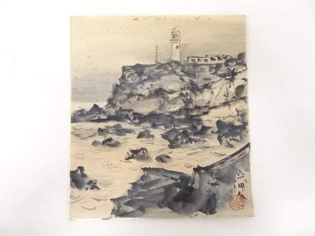 JAPANESE ART / HAND PAINTED SHIKISHI / LIGHTHOUSE / ARTISTS WORK
